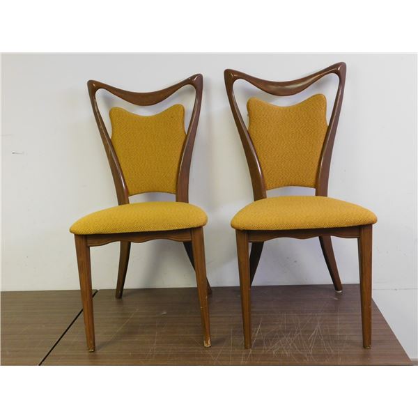 Pair of Danis et Freres MCM Walnut Dining Room Chairs with Yellow Upholstery Made in 1969