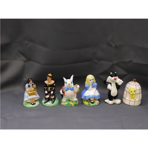 Lot of 3 Salt & Pepper Porcelain Shakers Alice in Wonderland, Looney Tunes, Wizard of Oz