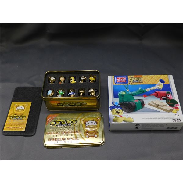 2pc MEGA BLOKS The Spongebob Movie A Sponge Out of Water ,  Gold Crazy Bones Minifigs