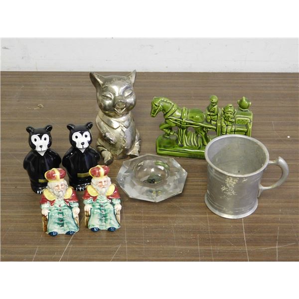 END OF THE RUN Salt & Pepper Shakers, Pewter Mug, Ceramic Figurine, Piggy Bank, Ash Tray