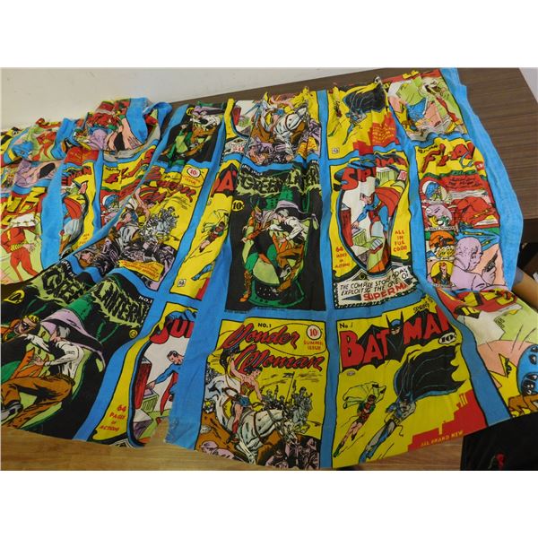 Vintage 1975 DC Library Curtain Panels Set of 2 Justice League / Batman, Wonder Woman, Flash, Etc
