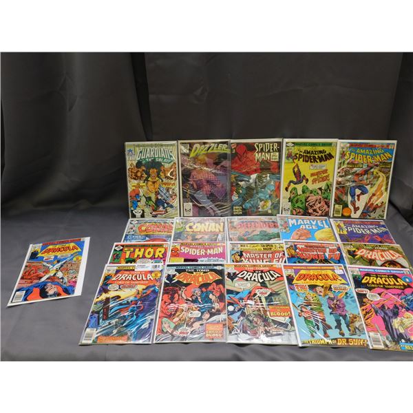 Lot of 21 Vintage Marvel Comics, Dracula, Spider-Man, Master of Kung Fu, Dazzler, GOTG, Etc