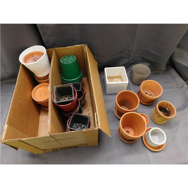 Box Full of Assorted Small (5" or less) Clay & Plastic Plant Pots