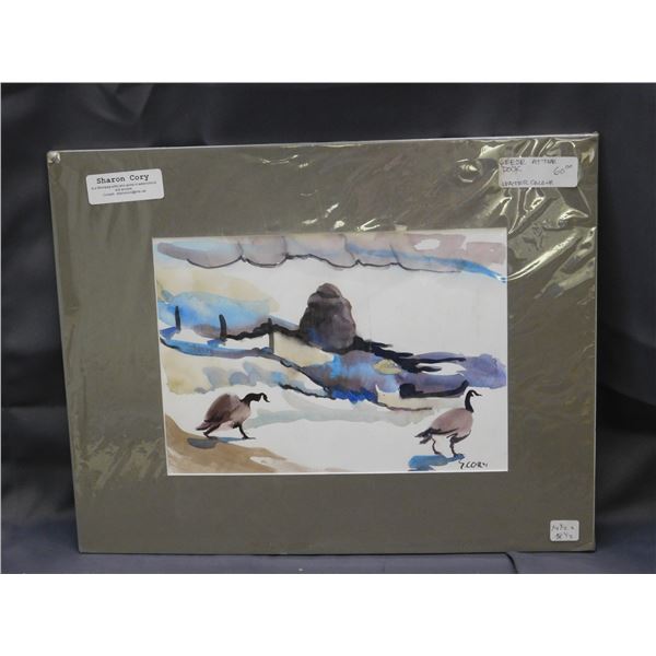 Original "Geese At The Dock"  Watercolour Painting by Sharon Cory  Matted