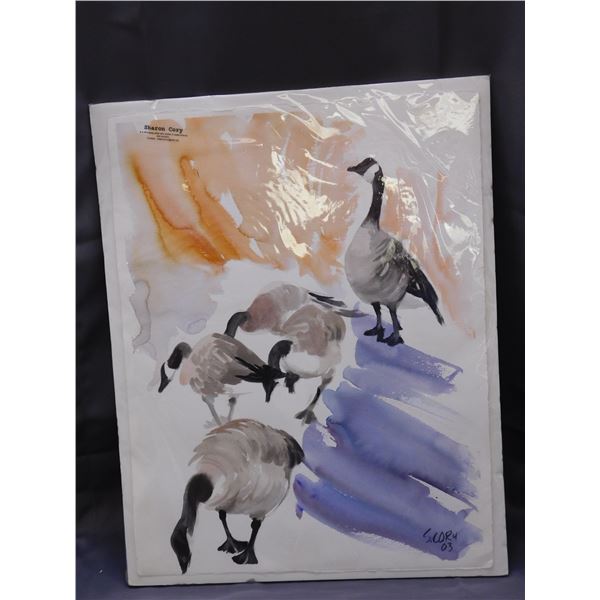Original Watercolour Painting by Sharon Cory 2003 Group of Geese