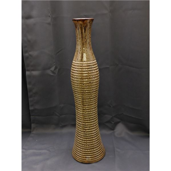 Tall Pottery Vase Brown Glazed, Ridges