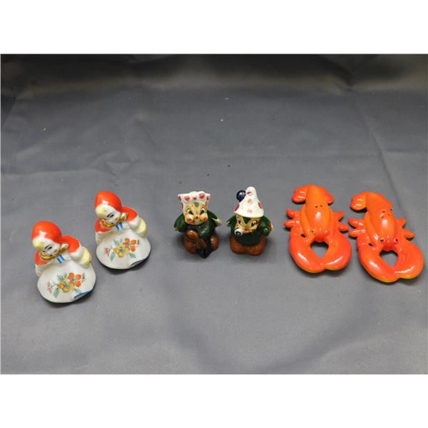 Lot of 3 Ceramic Salt & Pepper Shakers Lobster, Little Red Riding Hood, Pixies