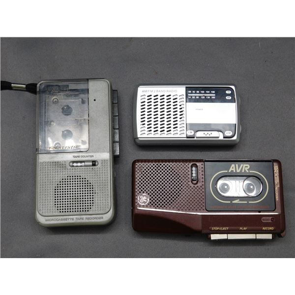 Lot of 3 AVR Microcassette, Realistic Cassette Player, AM/FM Pocket Radio