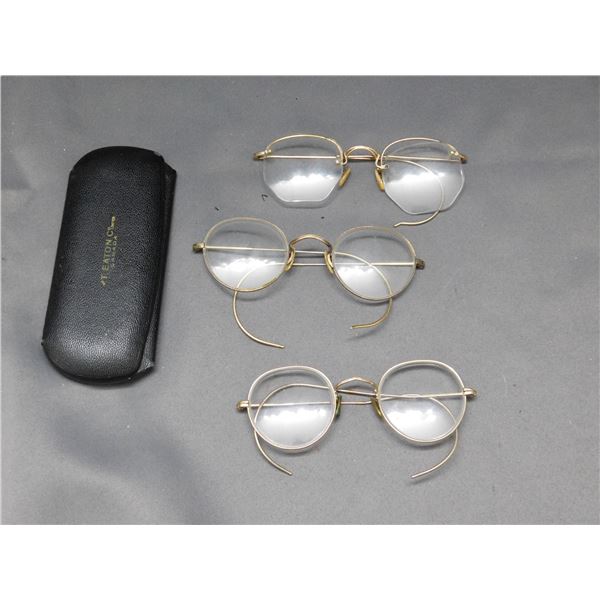 Lot of 3 Pairs of Antique Reading Glasses / Spectacles (1 broken)