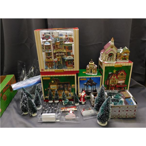 LARGE LOT of Lemax Christmas Village Decorations Storefronts, Gazebo, Decorations, Figures, Etc