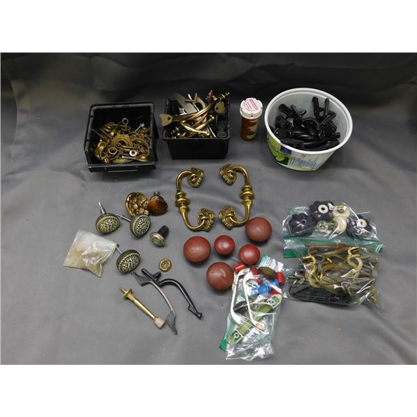 Lot of Assorted Vintage Antique Drawer Pulls, Wooden & Ceramic Knobs, Hardware Etc