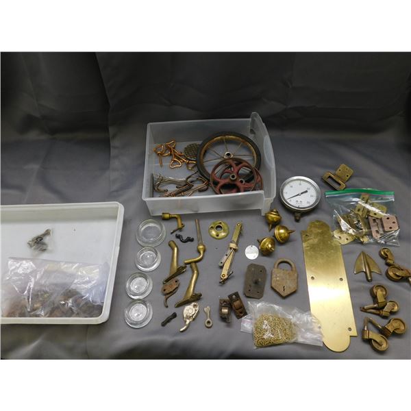 Lot of Assorted Vintage Antique Home Hardware Locks, Pulls, Wheels, Plates, Hooks, Wheels