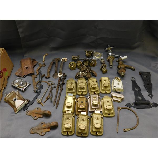 Lot of Vintage Antique Hardware Household Door Locks, Plates, Levers, Taps, some Tool Bits, Pulls