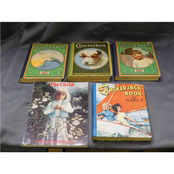 Lot of 5 Vintage Books Chatterbox 1923, 1926, Crackerjack Book for Girls, The Child Illustration