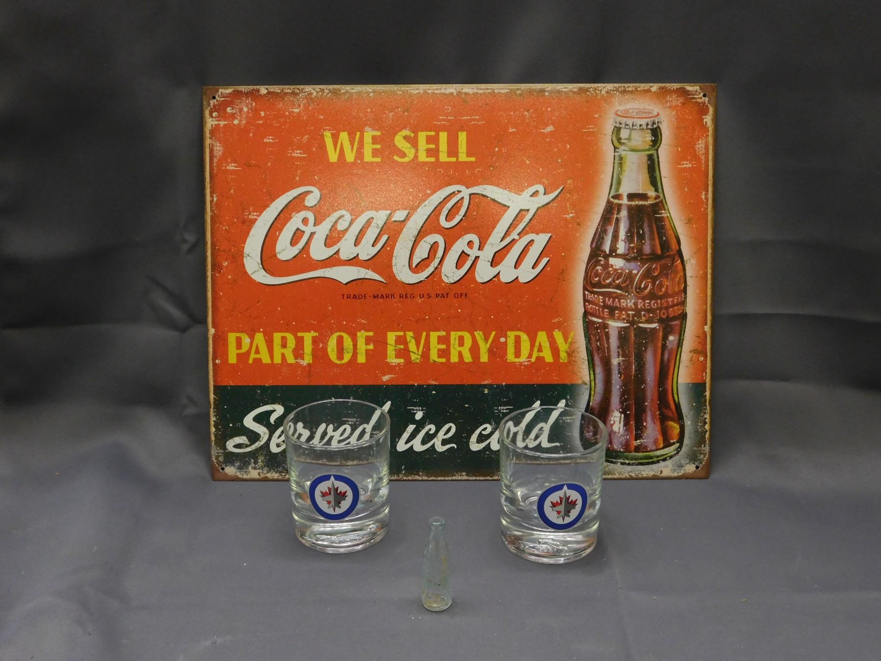 Lot of Modern Coke Sign, Jets 2.0 Rocks / Highball Glasses & Mini Coke ...