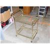 Image 1 : Rolling Bar Cart Brass Bamboo Style Frame Vintage MCM