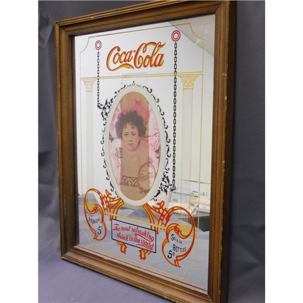 Vintage Coca Cola Glass Framed Bar Mirror