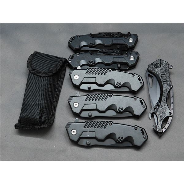 Lot of 6 Folding Pocket Knives Black with 3.5" Blade