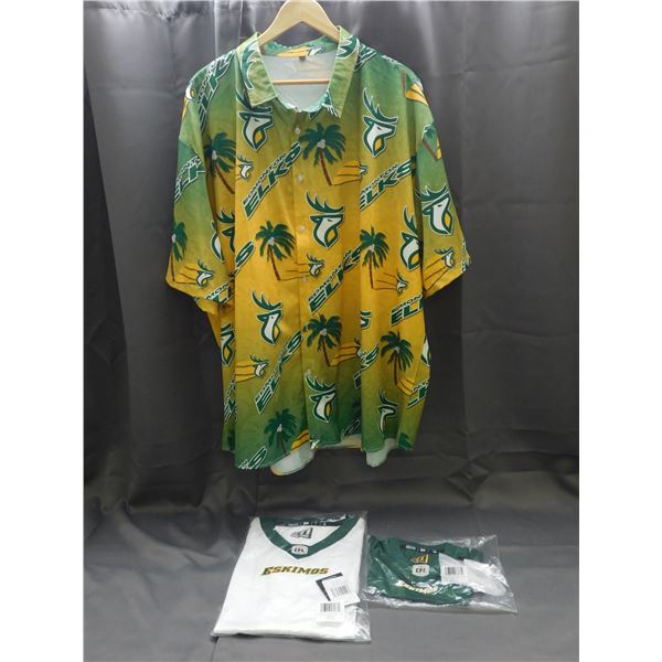 Lot of 3 Edmonton Elk Button Up Size 5X & Eskimos Shirts CFL Size L and 12M Child.
