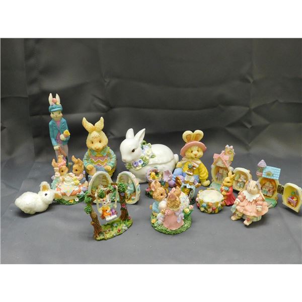 Lot of 15 Assorted Easter Resin Bunny Rabbit / Egg / Chick Decorations / Figurines, Music Box Egg