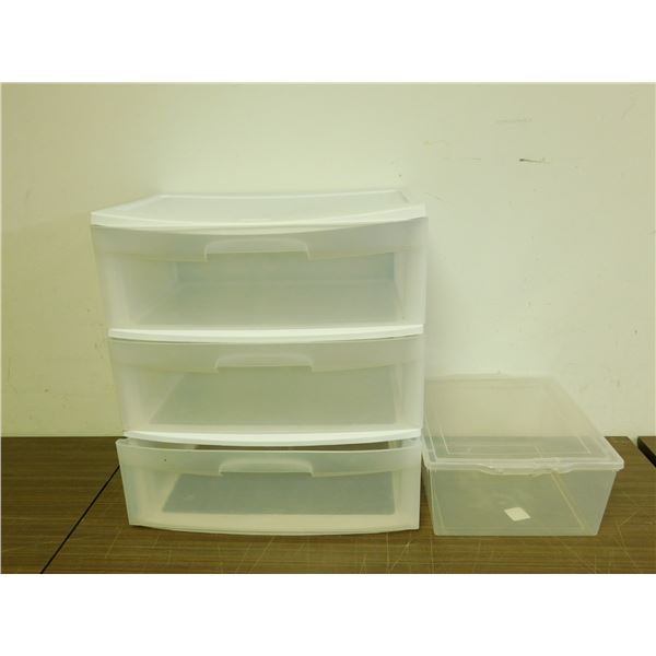 2pc 3-Drawer Plastic Storage Unit Shelving 24" x 14" x 21" and Small Storage Box (cracked lid)