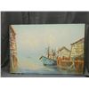 Image 1 : Heavy Palette Canvas Painting Boat at Pier Artist Signed