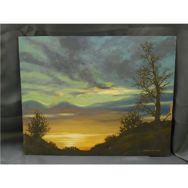 Original Art Board Painting Sunset Overlooking The Water by Alexander Keith 1960 Artist Signed