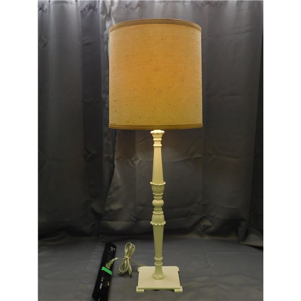 Vintage Desk Lamp Painted White Metal Base & Fabric Shade