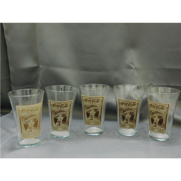 Lot of 5 Coke Coca Cola Glasses 16oz Recreation