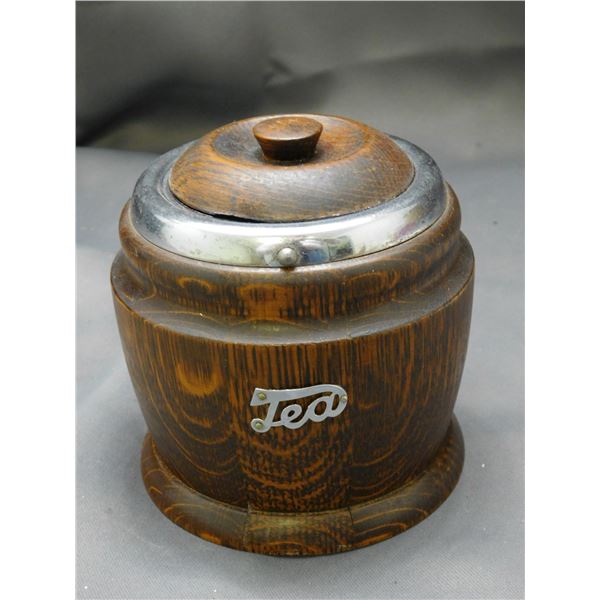 Vintage Wood & Chrome Canister for Tea 5" High