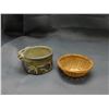 Image 1 : Lot of 2 Small Pottery Dish Artist Signed Stoneware & Wicker Basket