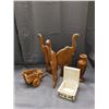Image 1 : Wooden Elephant Fold-Out Bowl Holder, Vase, Trinket Box