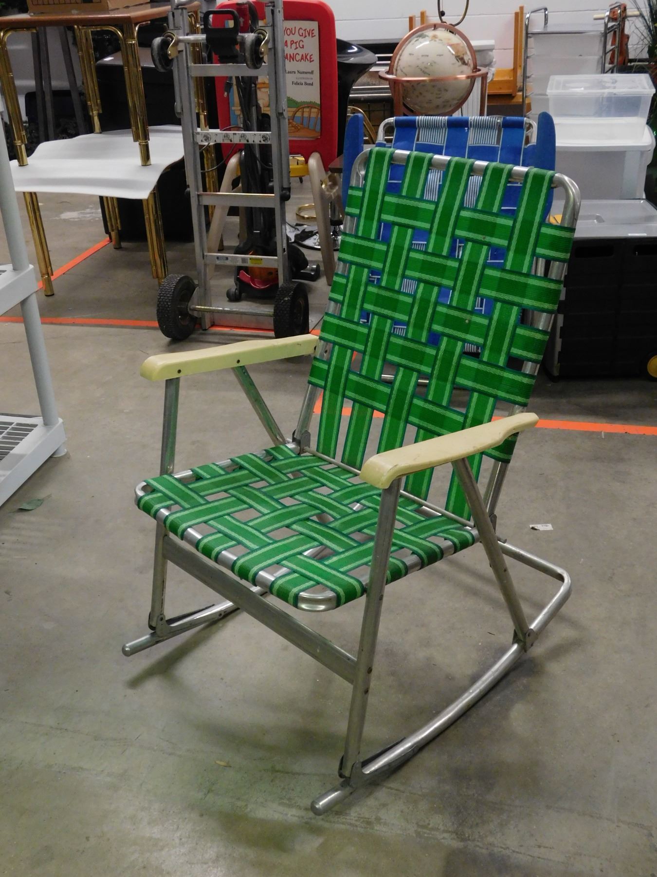 Plastic Webbed Rocker Folding Aluminum Webbed Rocking Chair Lawn Outdoor