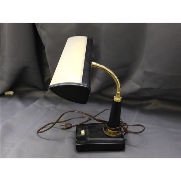 Vintage Goose Neck Black, Gold & White Bankers Lamp