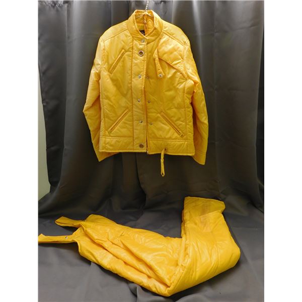 Vintage Ladies Small Rain Puffy Overalls & Jacket Yellow