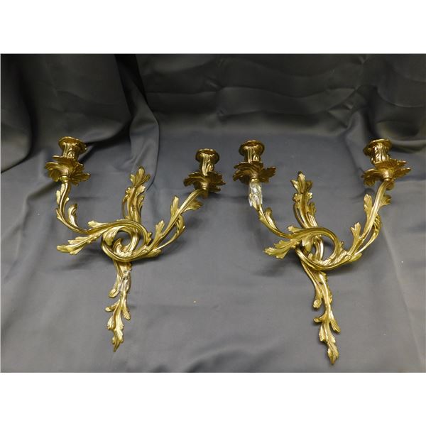 Ornate Brass Wall Sconces 2-Headed with Hardware