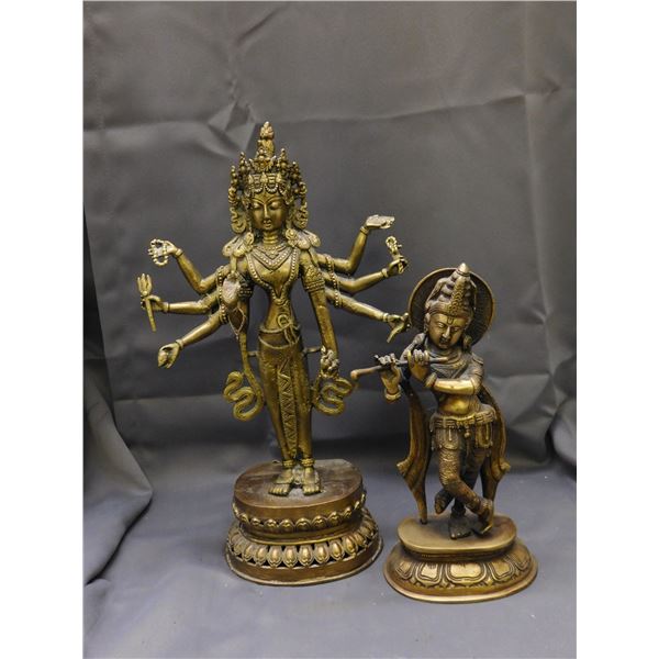 Pair of Asian Bronze Golden Shiva & Lord Krishna Statues