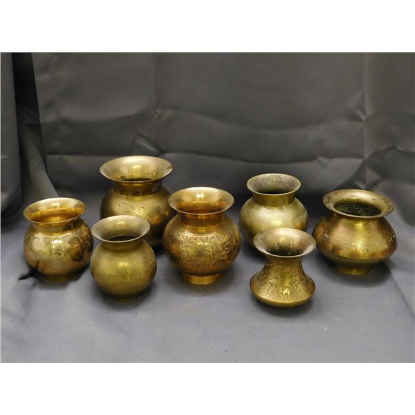 Lot of 7 Bronze Small Round Vases Indian Asian