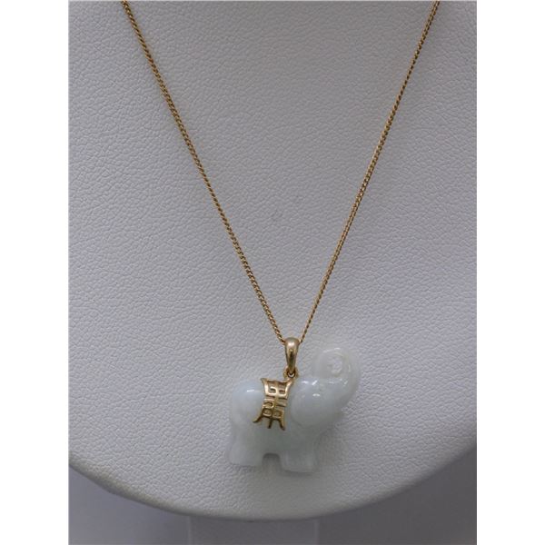 10k Gold Necklace with White Jade Elephant Pendant
