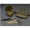 Image 1 : Bundle of Desk Accessories Ink Pens, Ink Well & Pen Rest, Dish, Letter Openers Brass / Asian Style
