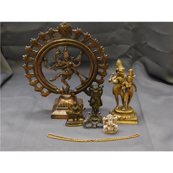 Lot of 7pcs Indian Asian Brass & Metal FIgurines Ganesha, Goddesses, Deities