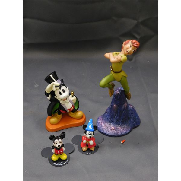Lot of 2 *damaged* Walt Disney Classics Collection Peter Pan & Magician Mickey and 2 Small Glass Fig