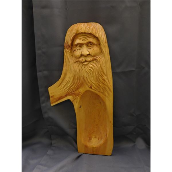Artist Signed Wood Carved Face of Man Rectangular Sculpture