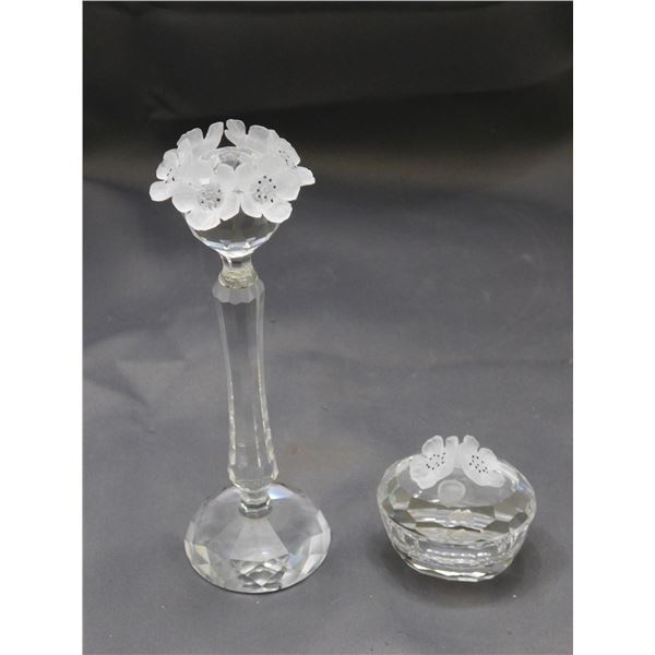 Swarovski Crystal Small Candlestick & Trinket Box with Frosted Flowers Poppies Adornment