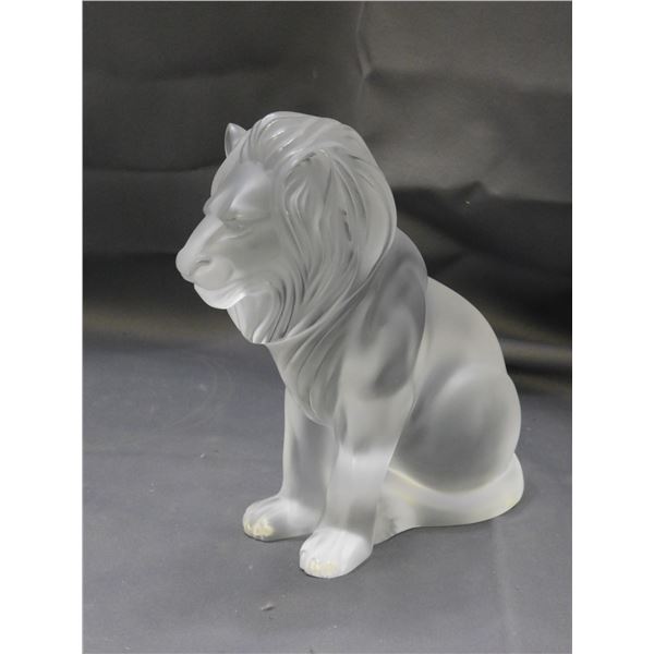 Frosted Heavy Glass Lion Sculpture Made in France Artist Signed