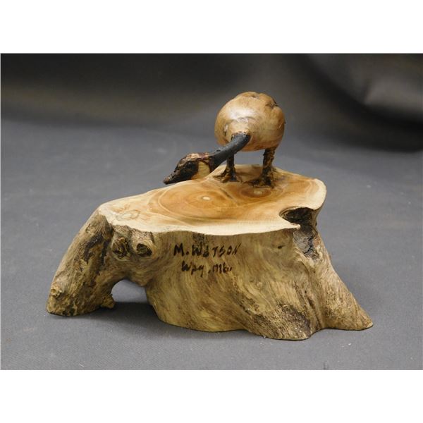 Artist Signed Hand Carved Goose on Live Edge Wood Slice