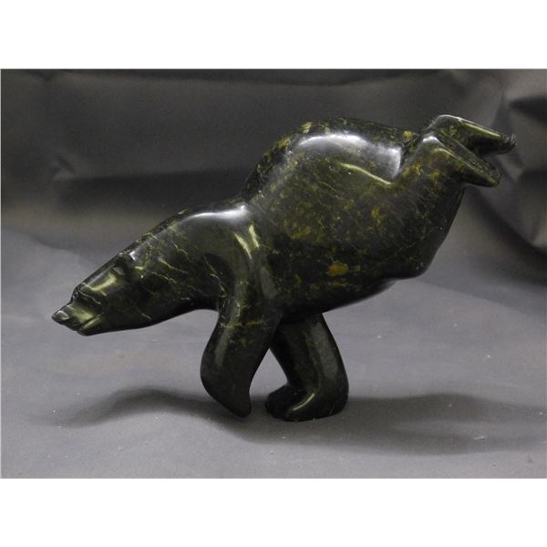 Artist Signed Inuit Soapstone Polar Bear Sculpture