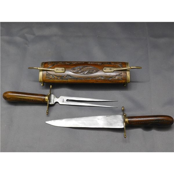 Wooden Handle India Carving Set in Carved Stand
