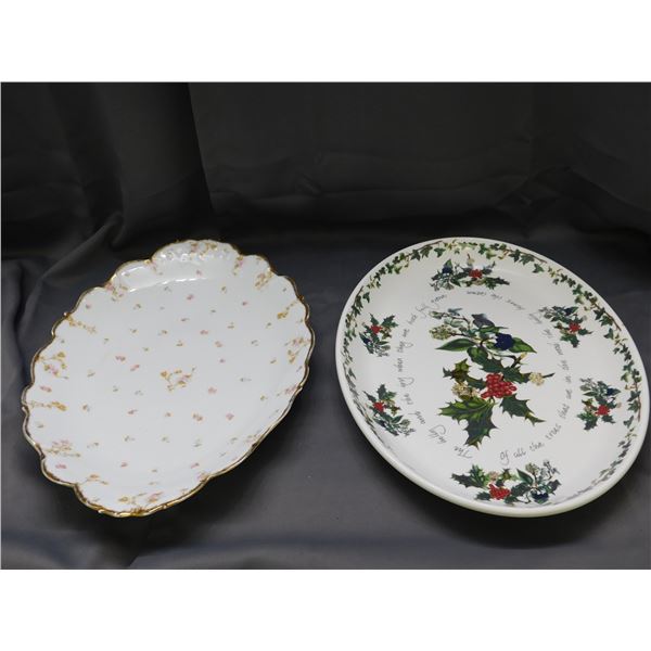 Lot of 2 LARGE Turkey Plates / Dinner Service Serving Dishes Elite Works Limoges France, Holly