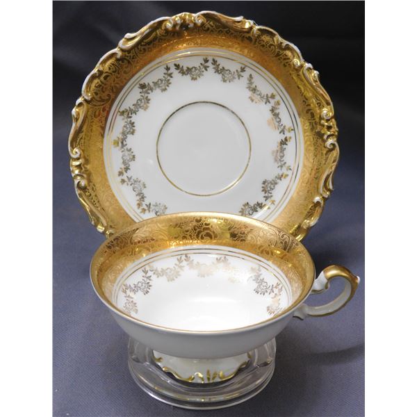 Vintage Kunst Kronach Bavaria Germany Tea Cup and Saucer Marion 6 White & Gold China